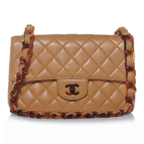 CHANEL Lambskin Tortoise Chain Small Flap Beige